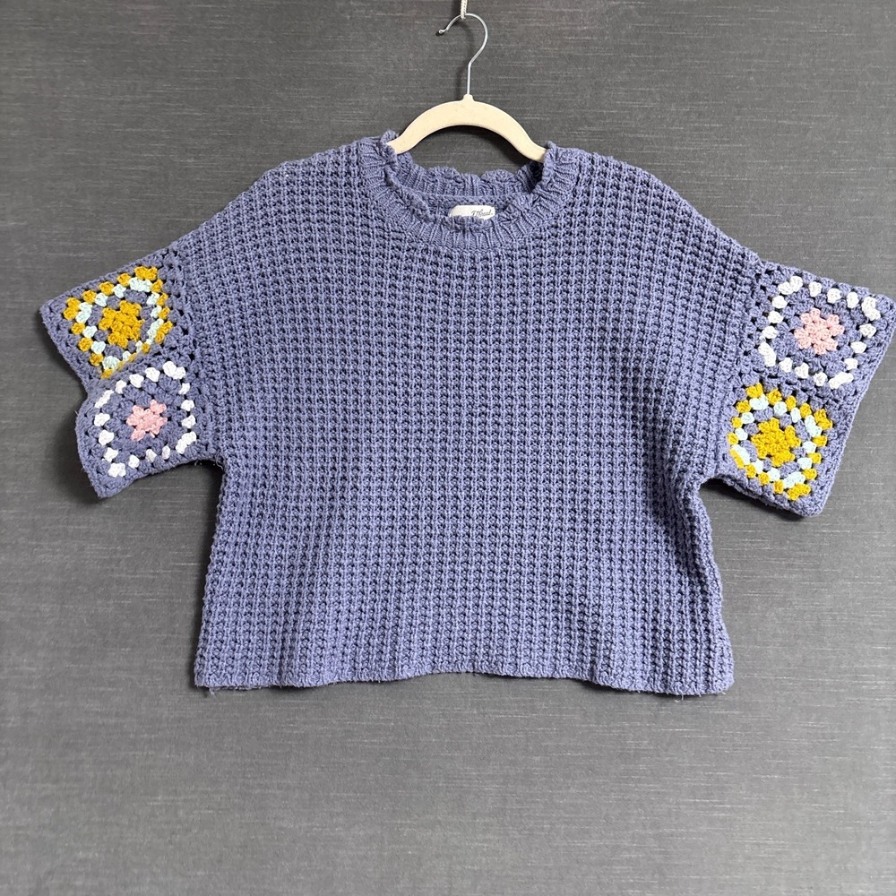 Universal Thread Sweater XXL Purple Open Knit Granny Square Crochet Cropped
